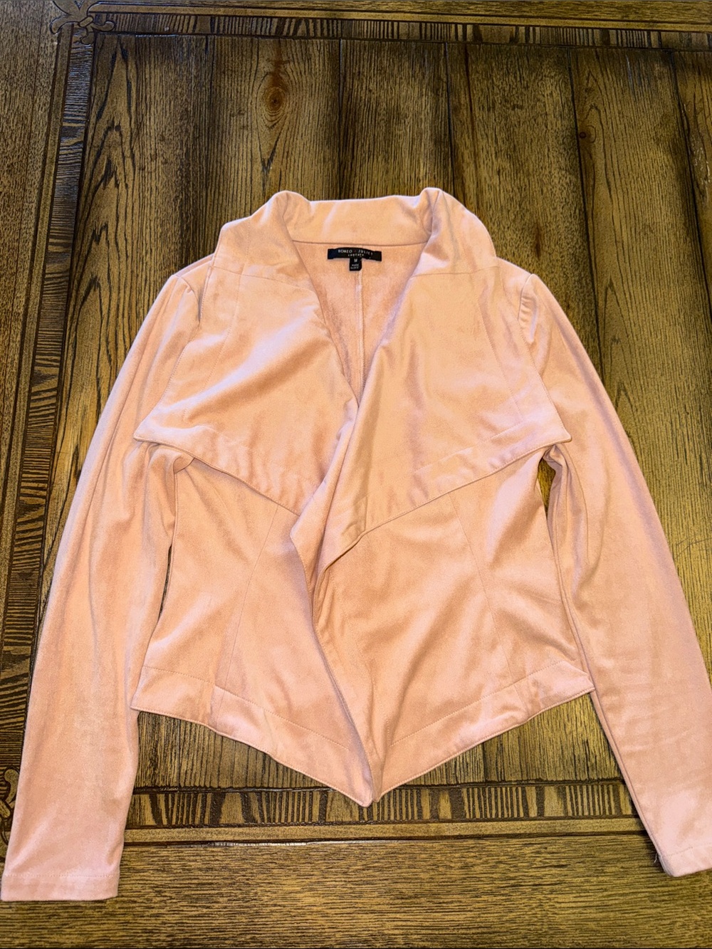 Romeo & Juliet Couture Blush Pink Draped Faux-Suede Jacket